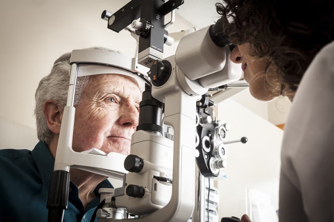Close-up of an eye affected by cataract during examination at Vishal Eye Center